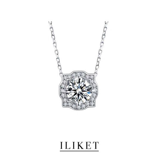 Square Edge   Classic 925 sterling silver &plated 18k white gold lab diamond Moissanite  stunning pendant necklace