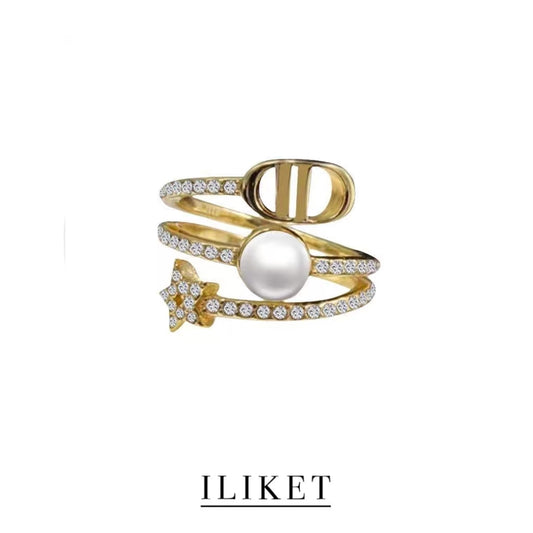 CD 18K gold Star Pearl Ring