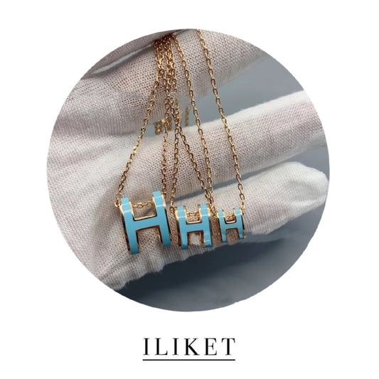 Letter H pendant Pop H S925 Silver &plated18k white gold& yellow gold& rose gold &light blue Enamel Necklace