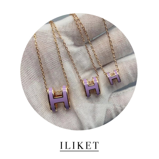 Letter H pendant Pop H S925 Silver &plated18k white gold& yellow gold& rose gold &light purple violet Enamel Necklace