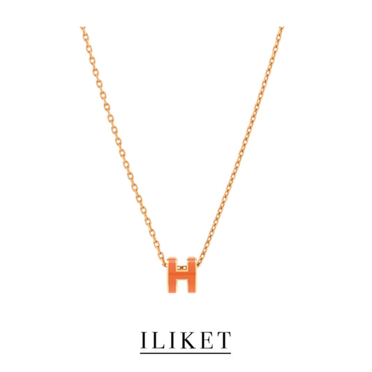 Letter pendant Pop H S925 Silver &plated18k white gold& yellow gold& rose gold &Orange Enamel Necklace