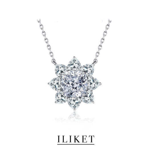 Diamond Solitaire Floral Pendant Necklace plated 18K white Gold Sunflower classic   necklace