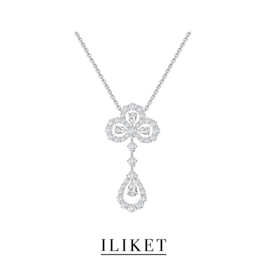 Loop Chandelier Pendant Necklace plated 18K white Gold& diamond classic   necklace