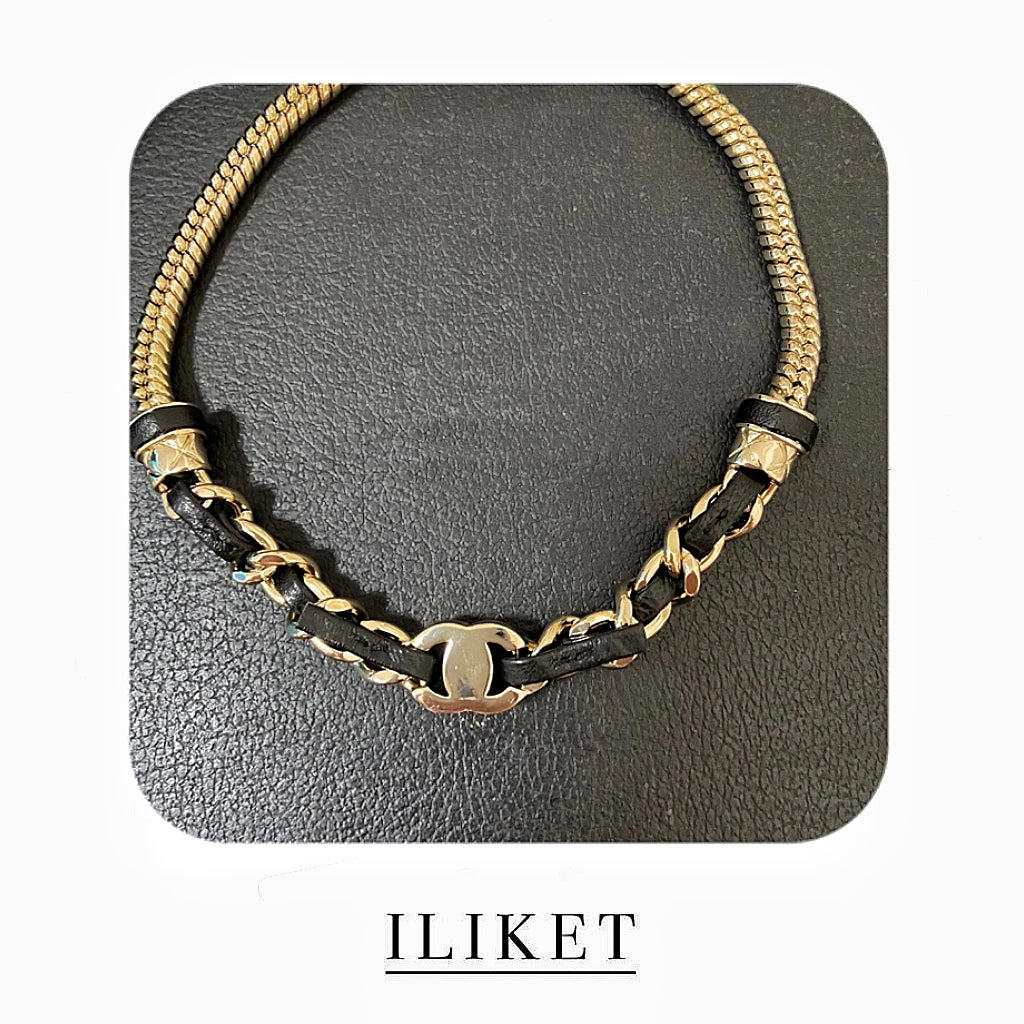 CoCo S925 silver plated 18k yellow gold &Black Leather Necklace double C Choker with logo official size weave Necklace