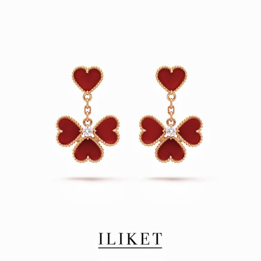 Sweet Hearts earrings S925 silver &Plated 18K rose gold & carnelian earrings Hallmark clasp Four red heart earrings