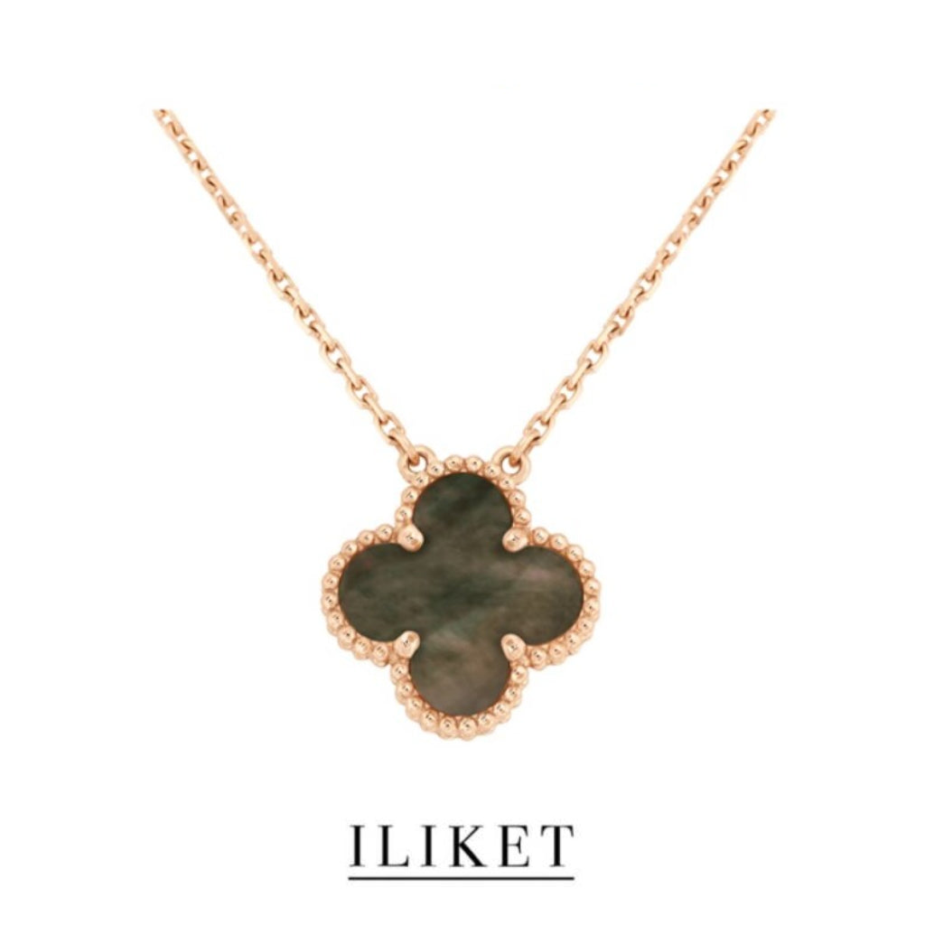 Four-Leaf Clover Necklace 18k yellow gold& rose gold &white gold gray Shell Clavicle Chain