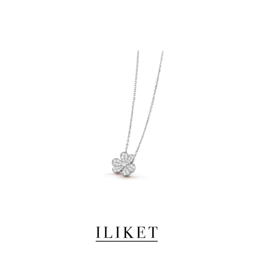 1:1 Frivole pendant 1 flower S925 silver 18K white gold full Diamond elegent classic fashion style single three-leaf flower necklace