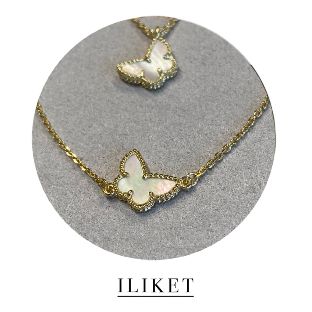 1:1 S925 silver yellow gold colour natural white shell jewlery set Butterfly Pendant& bracelet fashion gift Necklace Sweet Butterflies pendant& bracelet