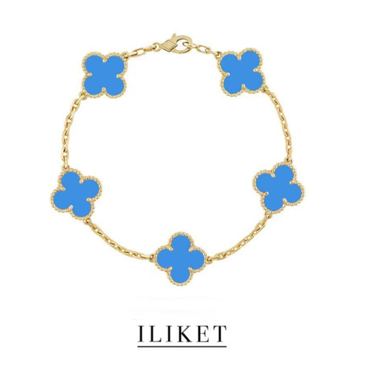 1:1 Clover Five-Flower Plated 18K yellow gold & rose gold Natural blue cornelian Bracelet