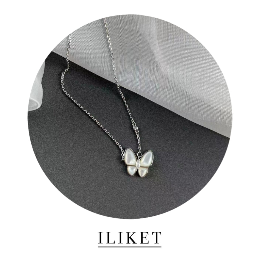 18K rose gold& white gold elegant classic pendant natural shell butterfly necklace clavicle chain