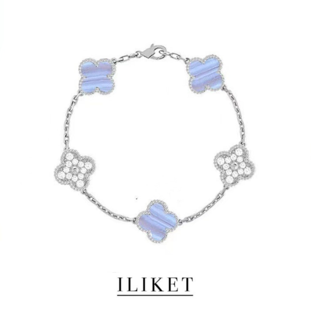 Clover Five-Flower Plated 18K white gold Natural violet chalcedony & full diamond Bracelet