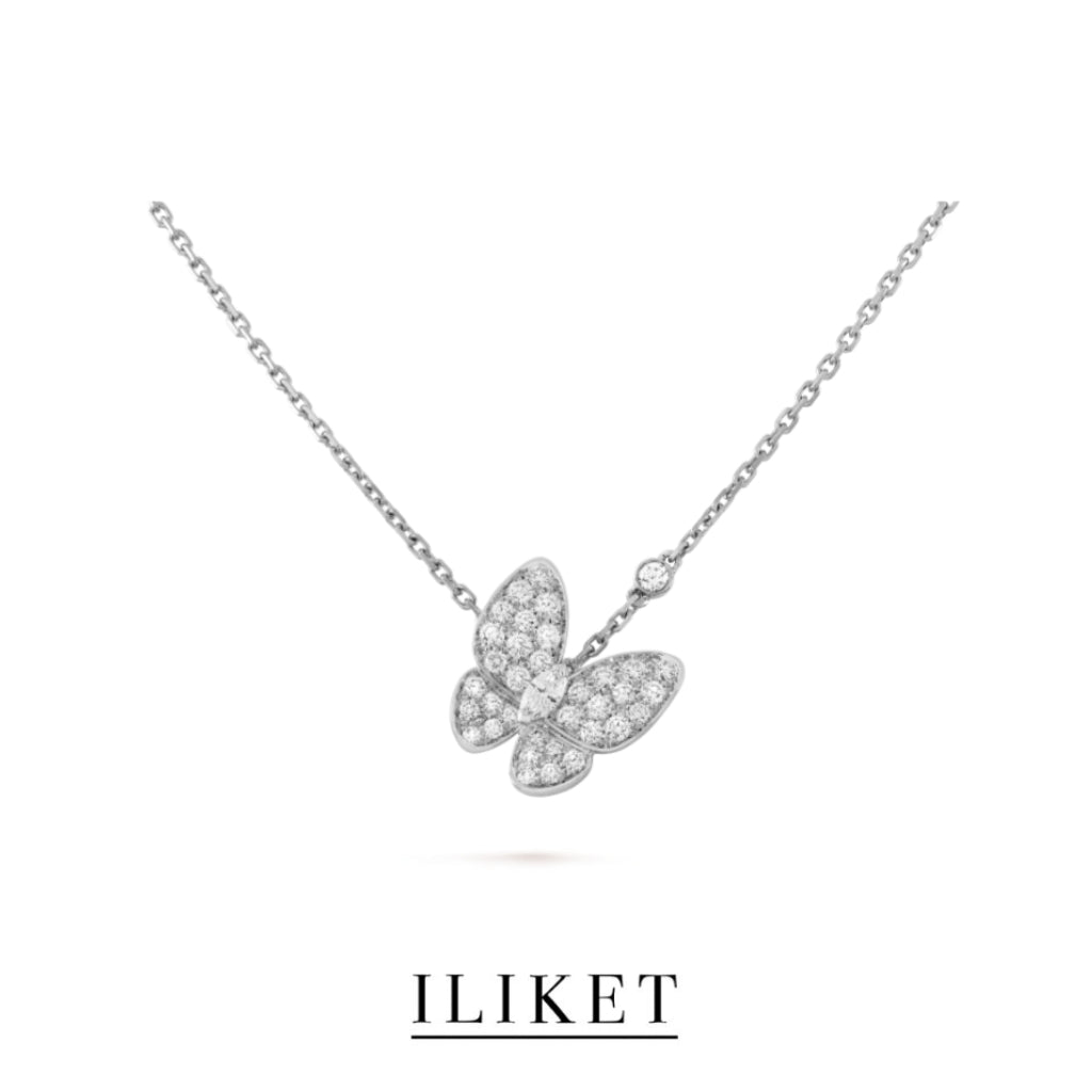 1:1 Two Butterfly pendant 18K yellow gold& rose gold& white gold, full Diamond, elegant classic butterfly necklace