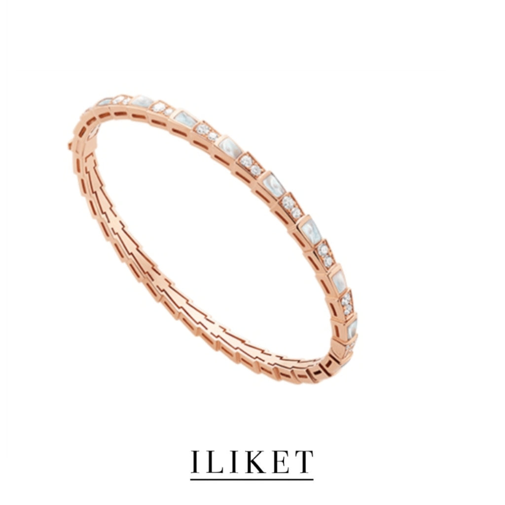 1:1 SERPENTI VIPER BRACELET classic Serpenti Viper 18 kt rose gold &white gold &yellow gold thin bangle bracelet natural white shell &full diamond elegent snake bone bracelet