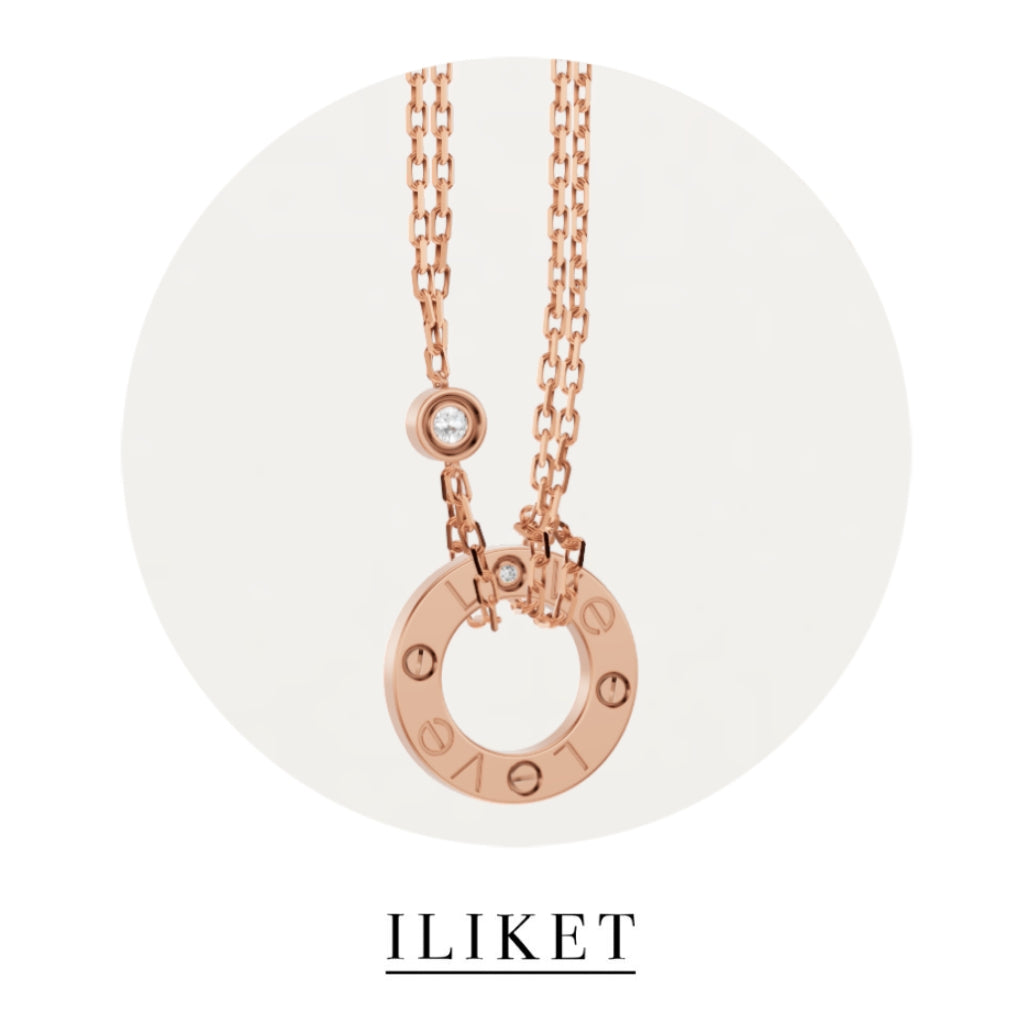 1:1 LOVE necklace 2 DIAMONDS  18K rose gold, set with 2 brilliant-cut diamonds totaling Adjustable chain length(380-410 mm) classic circle Clavicle chain round necklace