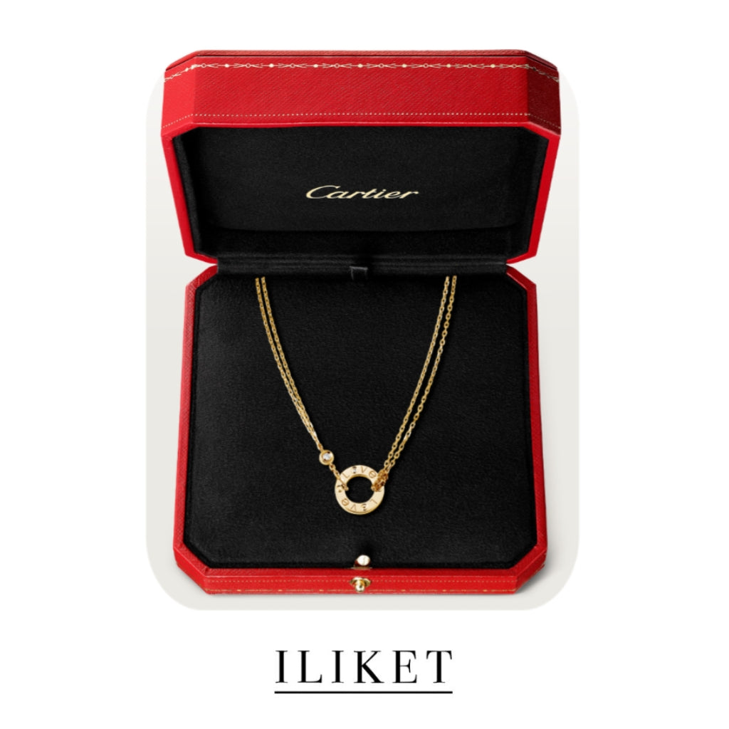 1:1 LOVE necklace 2 DIAMONDS  18K yellow gold, set with 2 brilliant-cut diamonds totaling Adjustable chain length(380-410 mm) classic circle Clavicle chain round necklace