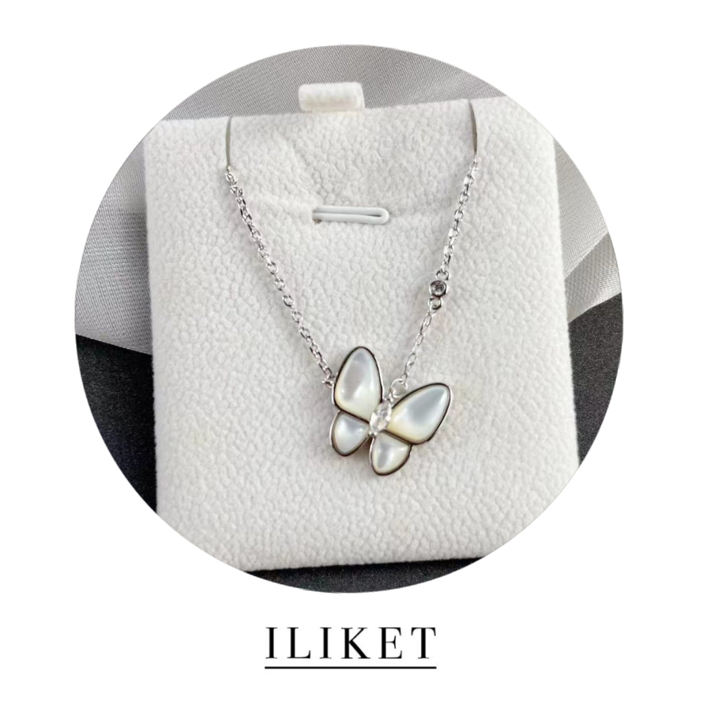 18K rose gold& white gold elegant classic pendant natural shell butterfly necklace clavicle chain