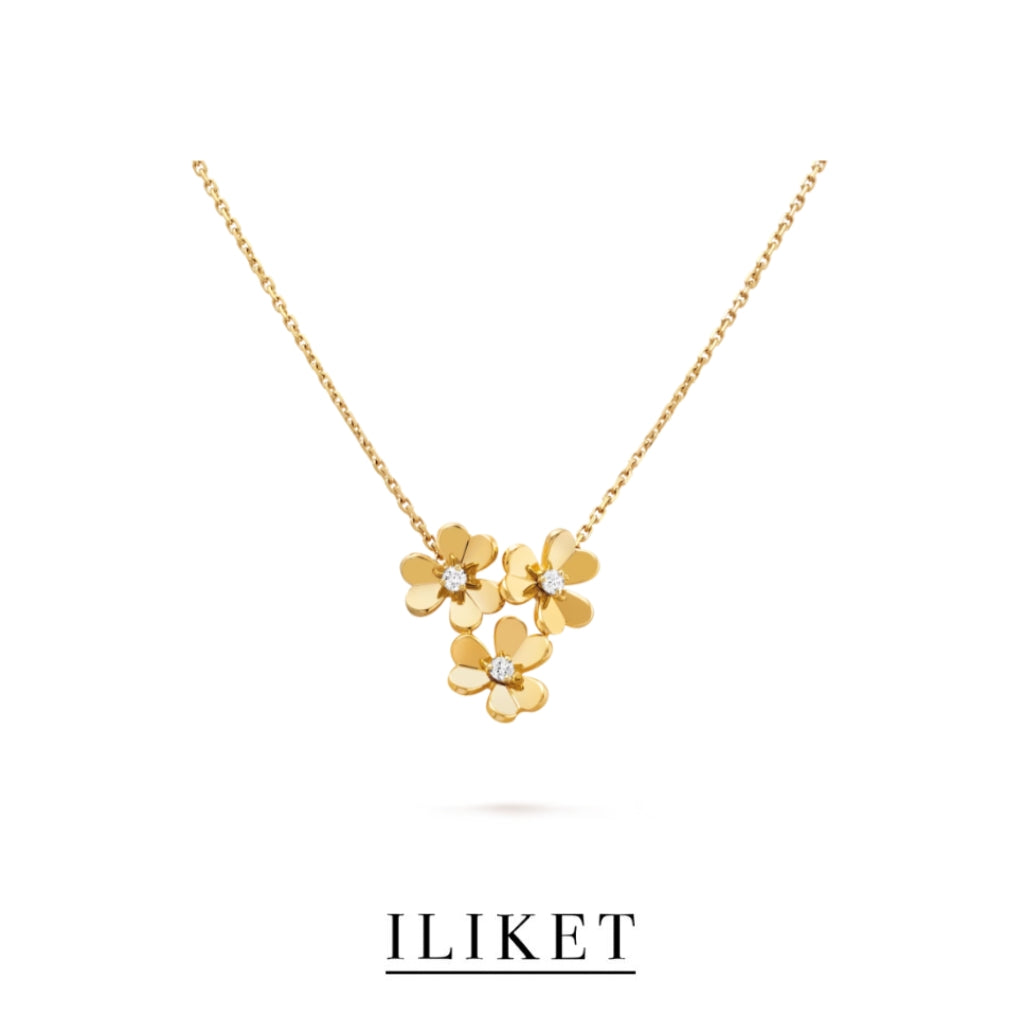 1:1 Frivole pendant 3 flower S925 silver 18K yellow gold & rose gold &white gold Diamond elegent classic fashion style 3 three-leaf flower necklace