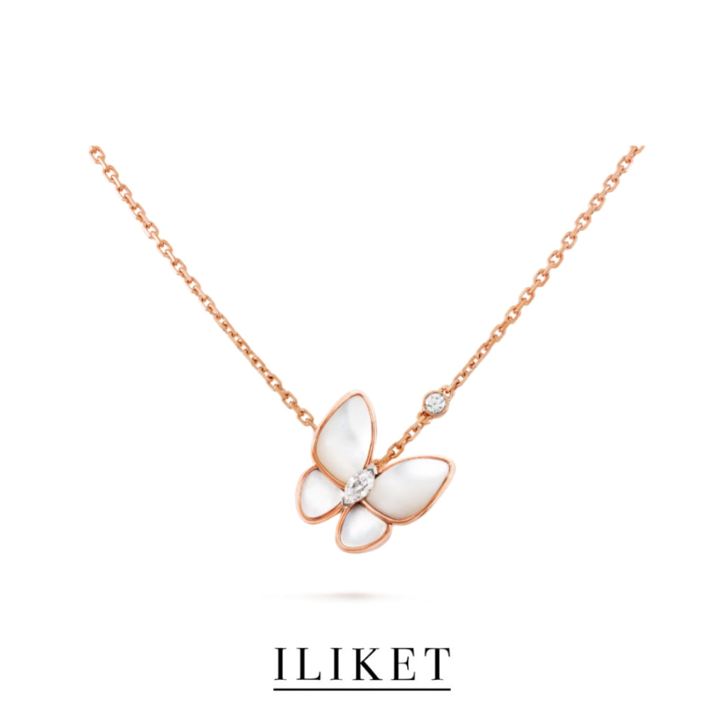 18K rose gold& white gold elegant classic pendant natural shell butterfly necklace clavicle chain