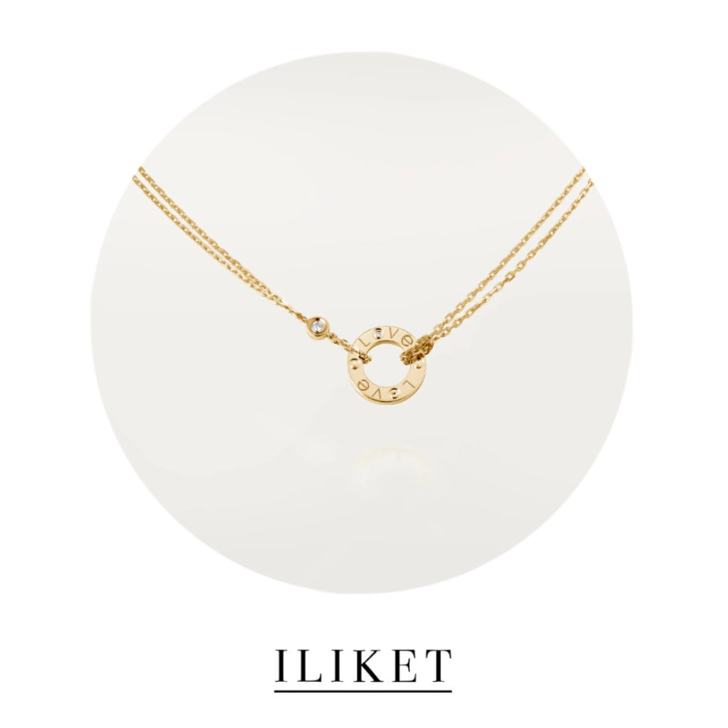 1:1 LOVE necklace 2 DIAMONDS  18K yellow gold, set with 2 brilliant-cut diamonds totaling Adjustable chain length(380-410 mm) classic circle Clavicle chain round necklace