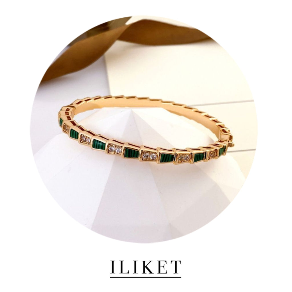 1:1 SERPENTI VIPER BRACELET Serpenti Viper 18 k rose gold &white gold &yellow gold full diamond thin bangle bracelet natural green malachite elements snake bone bracelet