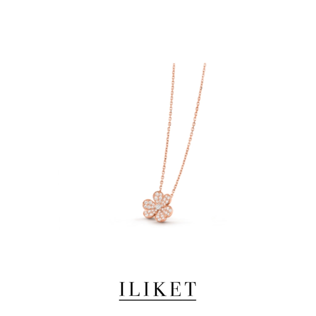 1:1 Frivole pendant 1 flower S925 silver 18K rose gold full Diamond elegent classic fashion style single three-leaf flower necklace