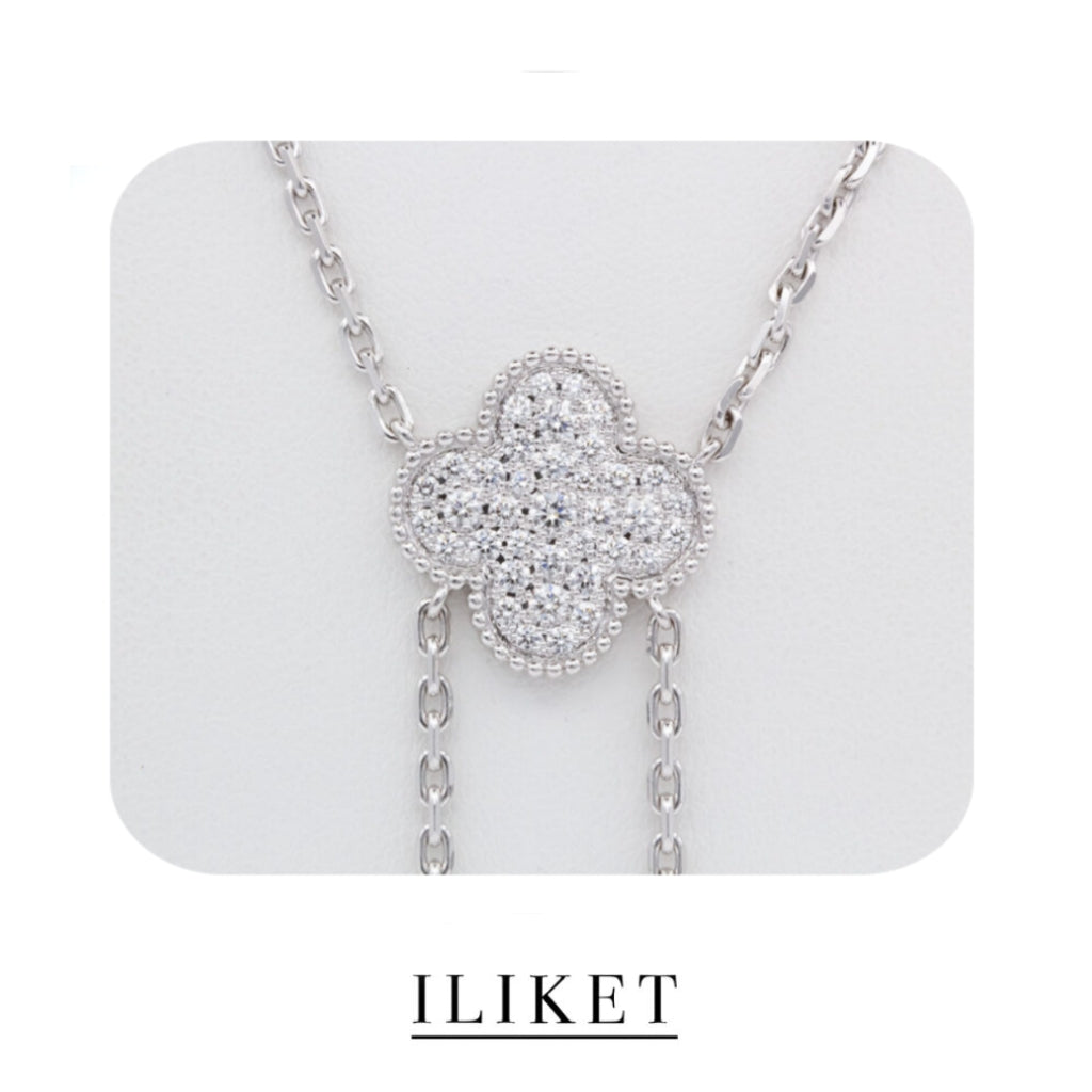 1:1 S925 silver white gold&rose gold Magic Alhambra necklace full diamond vca clavicle chain classic luxary 6 flowers four-leaf clover Pendant