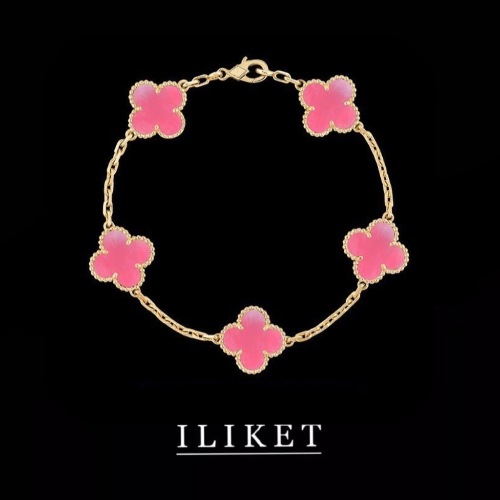 Clover Five-Flower Plated 18K yellow gold & rose gold Natural pink shell Bracelet