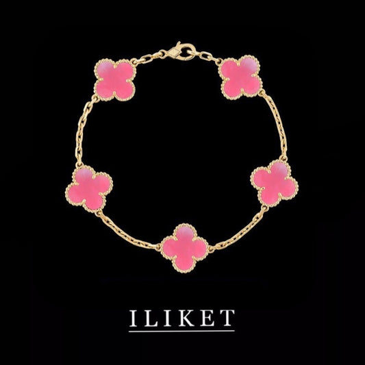 Clover Five-Flower Plated 18K yellow gold & rose gold Natural pink shell Bracelet