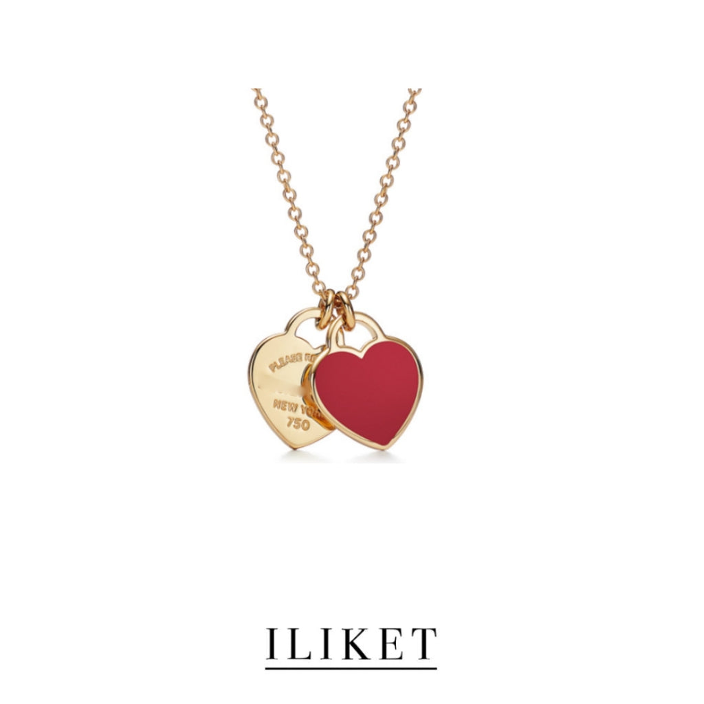 18k yellow gold & enamelled classic couple gift girlfriend love heart pendant necklace