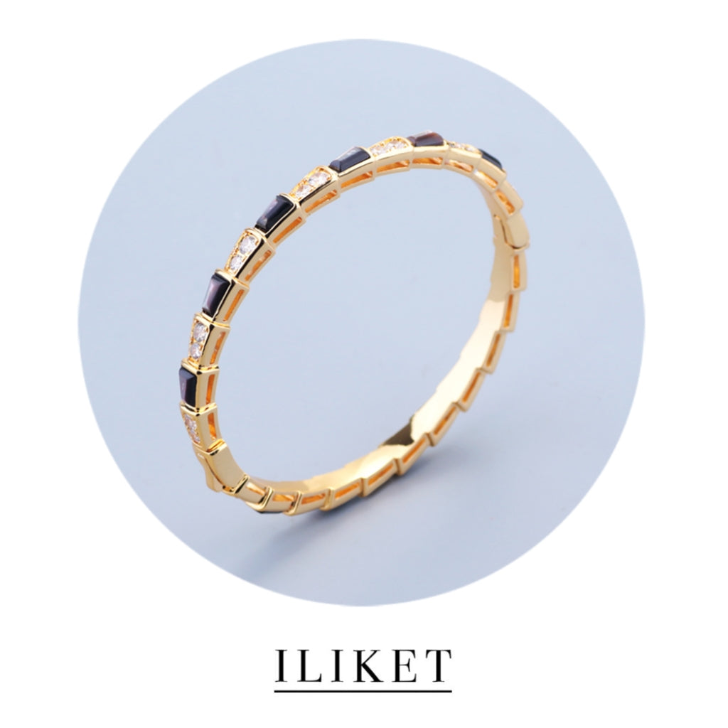 1:1 SERPENTI VIPER BRACELET classic Serpenti Viper 18 kt rose gold &yellow gold &white gold thin bangle bracelet natural Black agate &full diamond elegent snake bone bracelet