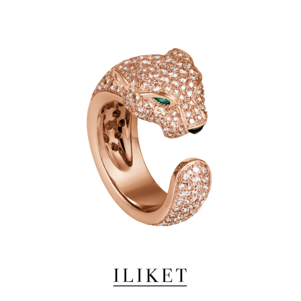 1:1 Panthere de ring adjustable 18K rose gold &white gold &yellow gold natural emeralds full diamond luxary Leopard head ring