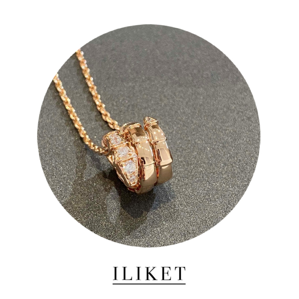 1:1 Serpenti Viper necklace 18k rose gold& white gold pendant necklace set with pavé diamonds on the head and tail snake bone necklace