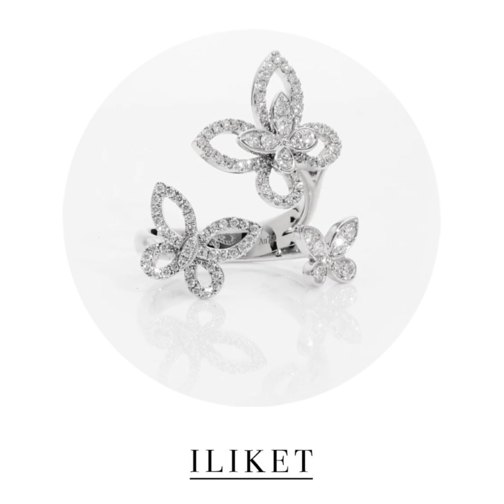 1: 1 S925 silver White Gold colour Diamond Triple Butterfly Silhouette Ring elegent classic gift present butterfly ring