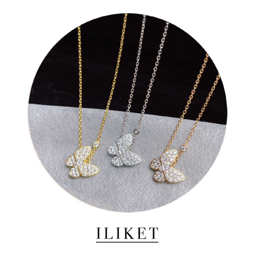 1:1 Two Butterfly pendant 18K yellow gold& rose gold& white gold, full Diamond, elegant classic butterfly necklace