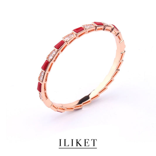 1:1 SERPENTI VIPER BRACELET classic Serpenti Viper 18 kt rose gold &white gold & yellow gold thin bangle bracelet natural red carnelian &full diamond elegent snake bone bracelet