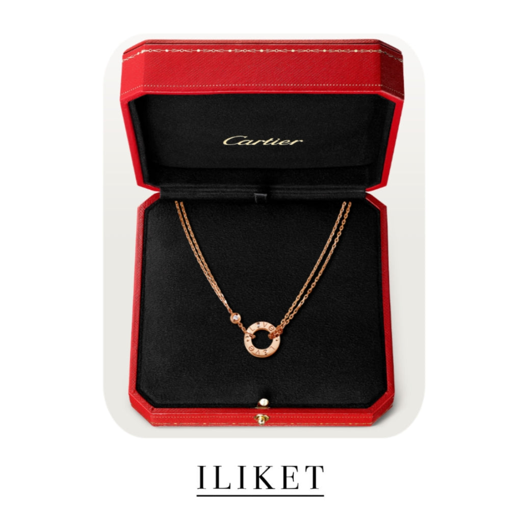 1:1 LOVE necklace 2 DIAMONDS  18K rose gold, set with 2 brilliant-cut diamonds totaling Adjustable chain length(380-410 mm) classic circle Clavicle chain round necklace