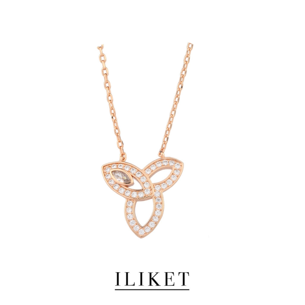 18K Rose Gold& White Gold with Diamond Iris Flower simple daily Clavicle Chain Necklace