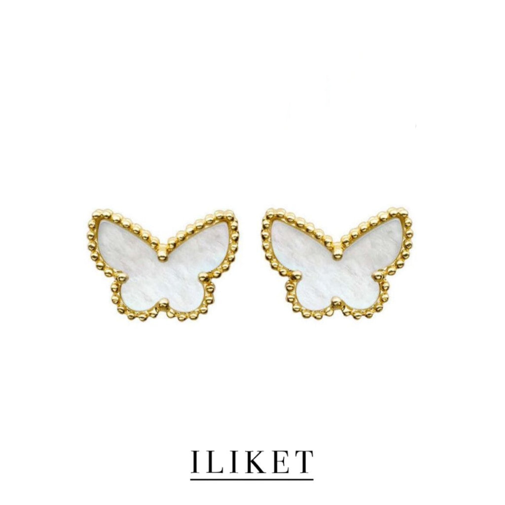 1:1 S925 silver yellow gold color natural white shell EARRINGS elegant gift Butterfly Earstuds