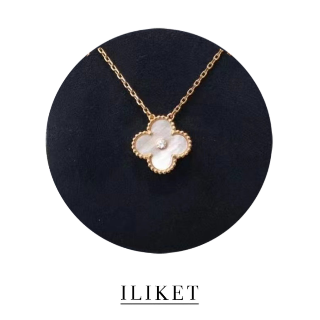 Single Diamond& plated 18k rose gold mother of  Pearl& pink& red &black &green Agate Clover Necklace Pendant Clavicle Chain