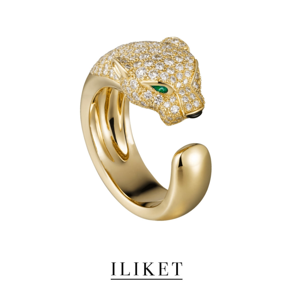 1:1 Panthere de ring adjustable 18K rose gold &white gold &yellow gold natural emeralds half full diamond luxary Leopard head ring