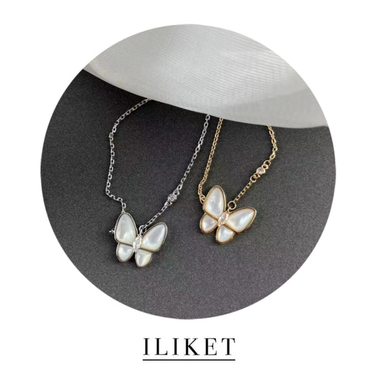 18K rose gold& white gold elegant classic pendant natural shell butterfly necklace clavicle chain