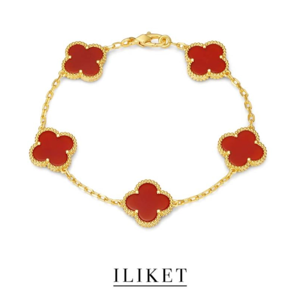 1:1 Clover Five-Flower Plated 18K yellow gold & rose gold Natural red chalcedony Bracelet