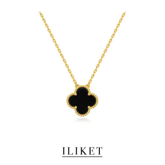 Four-Leaf Clover Necklace black agate Clavicle Chain