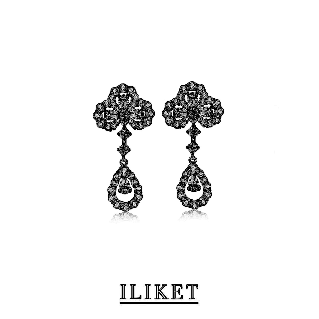 S925 silver four-leaf clover stud tassel diamond luxury banquet drop earring