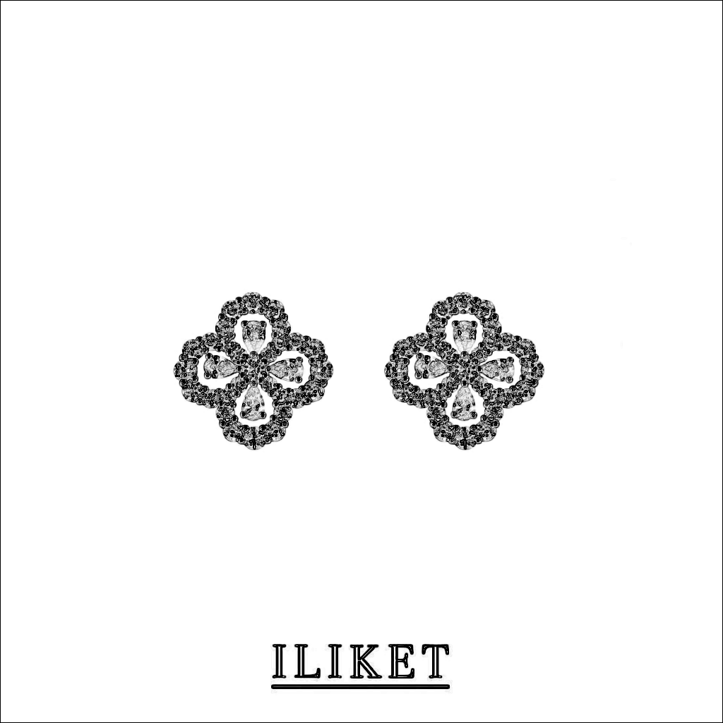 S925 silver & full diamond stud banquet four-leaf clover earring