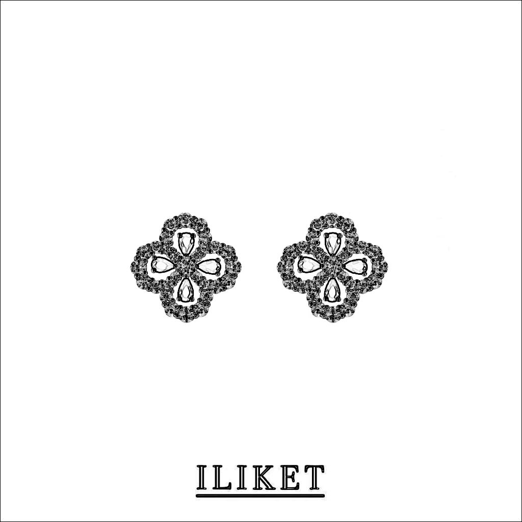 S925 silver & full diamond stud banquet four-leaf clover earring