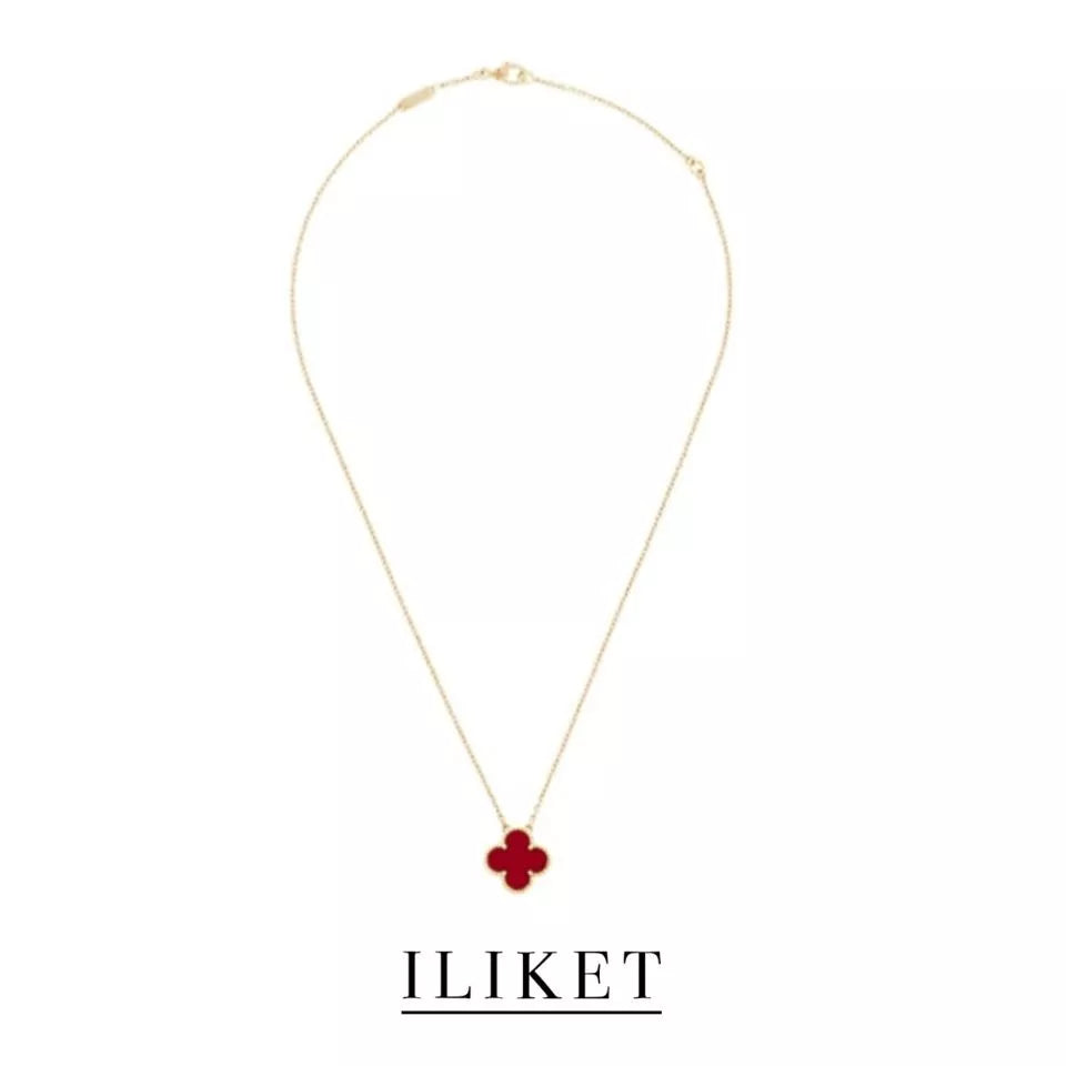 Four-Leaf Clover Necklace 18k yellow gold& rose gold &white gold red carnelian Clavicle Chain