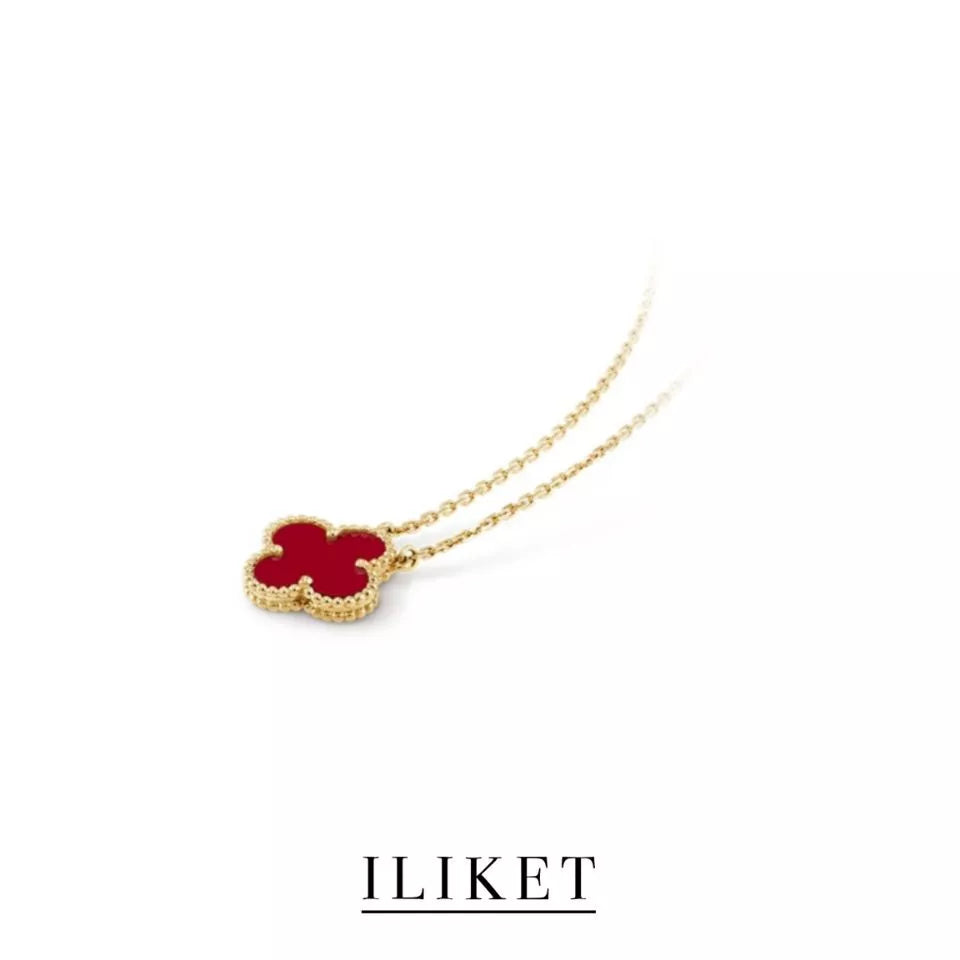 Four-Leaf Clover Necklace 18k yellow gold& rose gold &white gold red carnelian Clavicle Chain